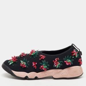 Dior Black Mesh Fusion Embellished Slip On Sneakers Size 37.5
