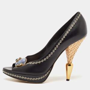 Dior Black Leather Bow Detail Peep Toe Pumps Size 36