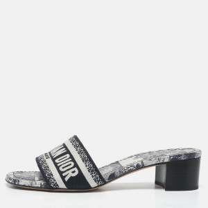 Pre Owned Dior Navy Blue Canvas Dway Slide Sandals Size 36