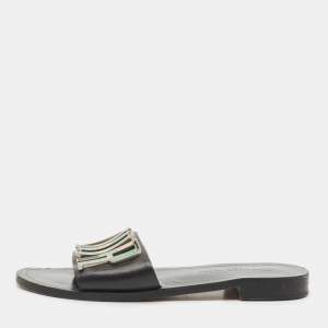 Dior Black Leather Diorevolution Flat Slides Size 38.5