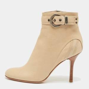 Dior Beige Leather Buckle Detail Ankle Booties Size 36