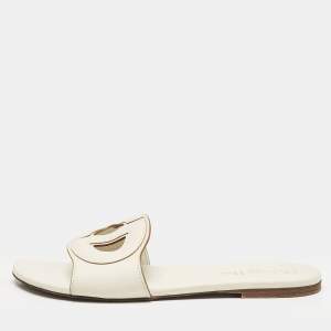 Dior White Leather D Club Flat Slide Sandals Size 39