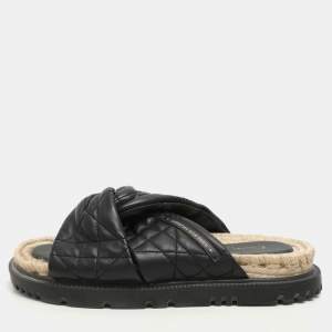 Dior Black Cannage Leather D-Twist Espadrille Slides Size 37
