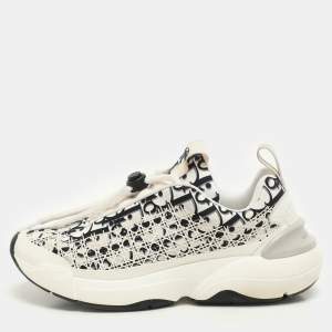 Dior White/Black Oblique Cannage Neoprene and Rubber B24 Low Top Sneakers Size 37 
