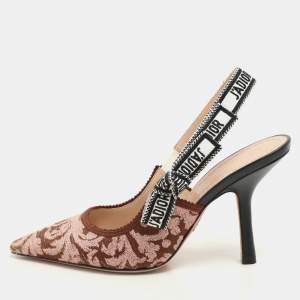 Dior Brown/Pink Floral Jacquard J'Adior Slingback Pumps Size 36.5