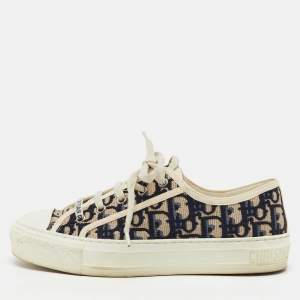 Pre Owned Dior Navy Blue/White Oblique Canvas Walk'n'Dior Low Top Sneakers Size 37