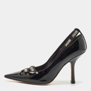 Dior Black Patent Leather J'adior Ribbon Pointed Toe Pumps Size 36.5