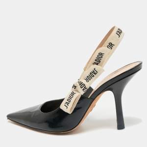Dior Black Patent Leather J'adior Slingback Pumps Size 38.5