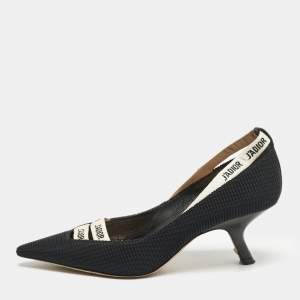 Dior J'adior Black Canvas Ribbon Pointed Toe Pumps Size 37.5
