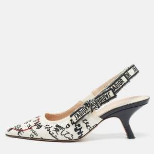 Dior White Printed Canvas J'Adior Slingback Pumps Size 38
