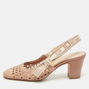 Dior Old Rose Cannage Fabric Moi Slingback Pumps Size 36.5
