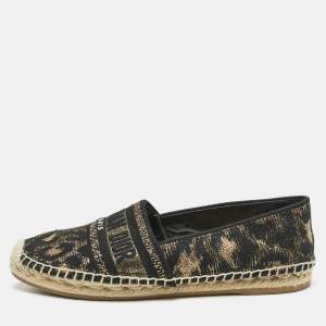 Dior Black/Gold Canvas Granville Espadrille Flats Size 38