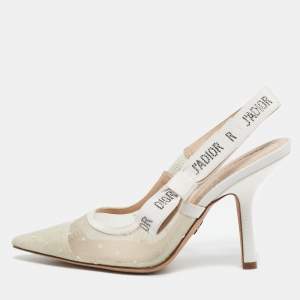 Dior Off White Mesh and Canvas J'Adior Accents Slingback Pumps Size 36.5