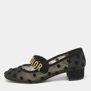  Dior Black Suede And Mesh Baby-D Mary Jane Pumps Size 36
