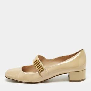 Dior Beige Patent Leather Baby-D Mary Jane Pumps Size 37