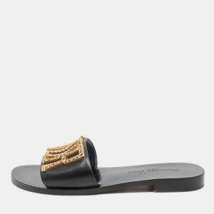 Dior Black Leather Diorevolution Flat Slide Sandals Size 37