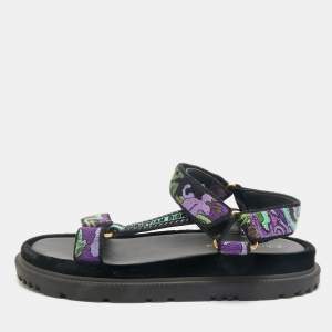 Dior Multicolor Brocade Fabric D-wave Ankle Strap Sandals Size 37.5
