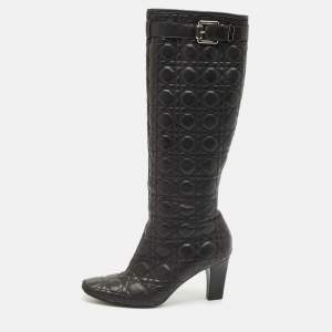 Dior Black Cannage Leather Knee Length Boots Size 42