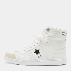 Dior White Leather and Suede Ors High Top Sneakers Size 38