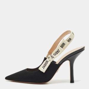 Dior Black Technical Fabric and Ribbon J'adior Slingback Pumps Size 39