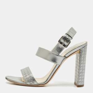 Dior Silver Cannage Quilted Leather Ankle Strap Sandals Size 40