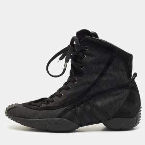 Dior Black Oblique Canvas and Suede High Top Sneakers Size 36