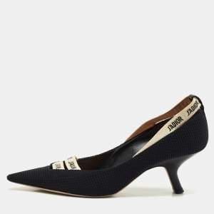 Dior J'adior Black Canvas Ribbon Pointed Toe Pumps Size 37