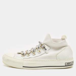 Dior White Fabric Walk'n'Dior Lace Up High-Top Sneakers Size 38