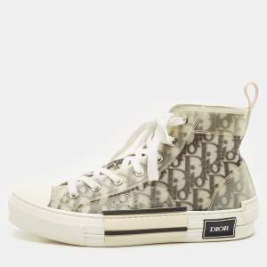 Dior Metallic Grey Oblique Jacquard B23 High Top Sneakers Size 40