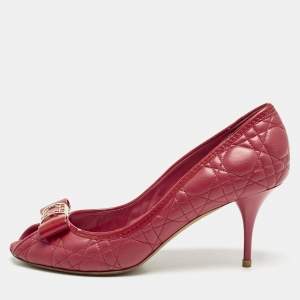 Dior Red Cannage Leather Bow Detail Peep Toe Pumps Size 41