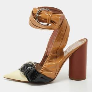 Dior Tri Color Patent Leather Conquest Ankle Wrap Sandals Size 37.5