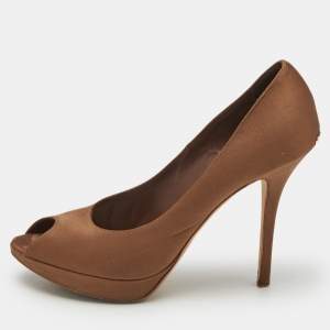 Dior Brown Satin Miss Dior Peep Toe Pumps Size 39.5