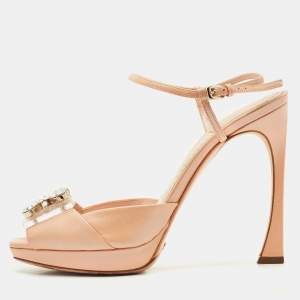 Dior Beige/Transparent  Leather Crystal Embellished Ankle Strap Sandals Size 37