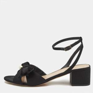 Dior Black Canvas Pear  Embellished Ankle Strap Sandals Size 41