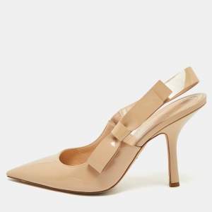 Dior Beige Patent Leather J'Adior Slingback Pumps Size 39