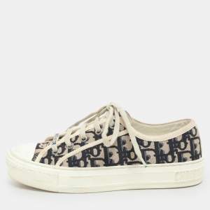 Dior Beige/Deep Blue Oblique Canvas Walk'n'Dior Low Top Sneakers Size 37.5