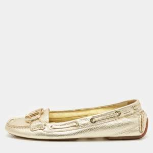 Dior Gold Leather 'CD' Logo Ballet Flats Size 38