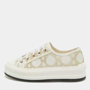 Dior Off White/Gold Macro Cannage Canvas Walk'n'Dior Sneakers Size 39.5