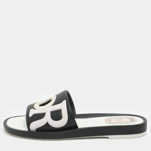 Dior Black/Light Pink Leather Marina Flat Slides Size 38