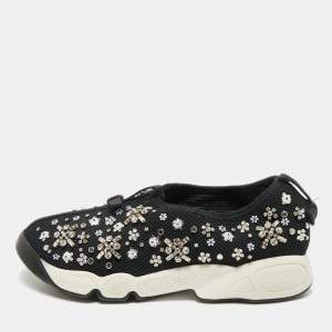 Dior Black Mesh Crystal Embellished Fusion Sneakers Size 36.5