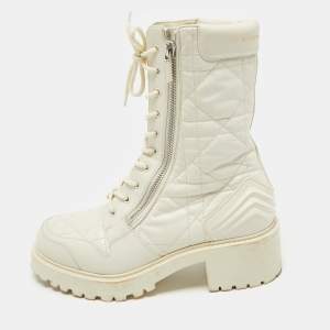 Dior Cream Leather Quilted Cannage D-unit Ankle Length Boots Size 41