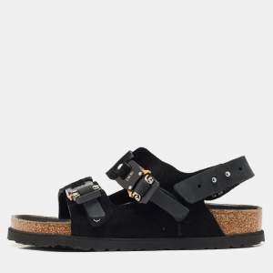Dior x Birkenstock Black Suede and Nubuck Leather Milano Sandals Size 37