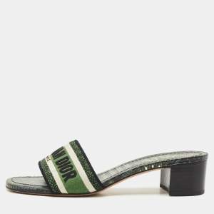 Dior Green Embroidered Canvas Dway Slide Sandals Size 39