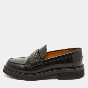 Dior Black Brushed Leather Boy Platform Slip On Loafers Size 37