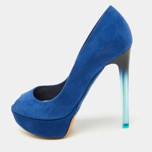 Dior Blue Suede Miss Dior Peep Toe Platform Pumps Size 35.5
