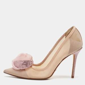 Pre Owned Dior Light Pink Fabric Garden Flower Crystal Embellished Pointed Toe Pumps Size 36