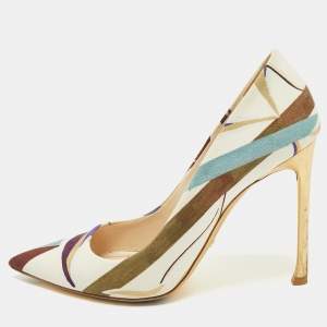 Dior Multicolor Printed Canvas Pointed Toe Pumps Size 39.5