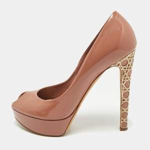 Pre Owned Dior Old Rose Pink Patent Leather Miss Dior Peep Toe Platform Pumps Size 39.5