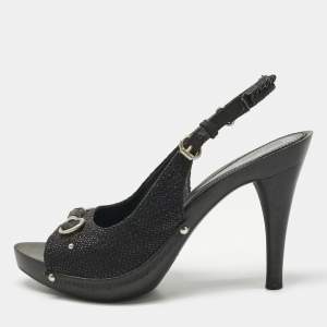 Dior Black Coated Fabric My Dior Clog Ankle Strap Sandals Size 39.5