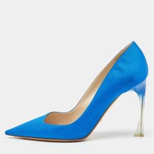 Dior Blue Fabric Songe Perspex Heel Pointed Toe Pumps Size 40